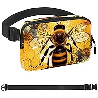 Waterproof Fanny Pack Black Belt Bag with Adjustable Strap for Women and Men,honeybee Crossbody Fanny Bag with Zipper for Hiking Running Travel