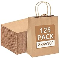 Moretoes 125pcs Paper Bags with Handles, 8x4x10 Inch Medium Sizes Gift Bags Bulk, Brown Paper Bags for Small Business, Shopping Bags, Retail Bags, Party Bags, Favor Bags