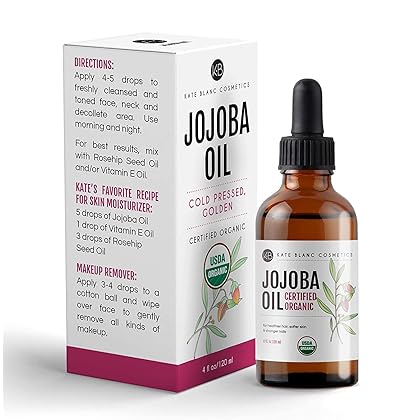 Kate Blanc Cosmetics Jojoba Oil for Hair Growth, Skin, & Face (2oz) Jojoba Oil Organic Facial Oil for Gua Sha Massage. 100% Pure & Natural Organic Hair Oil. Moisturize Nails, Ear, Scalps, Cuticles