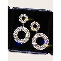 Earrings for Women- 1pair Rhinestone Decor Double Round Drop Earrings Birthday Valentine's Day (Color : Silver, Size : One-Size)