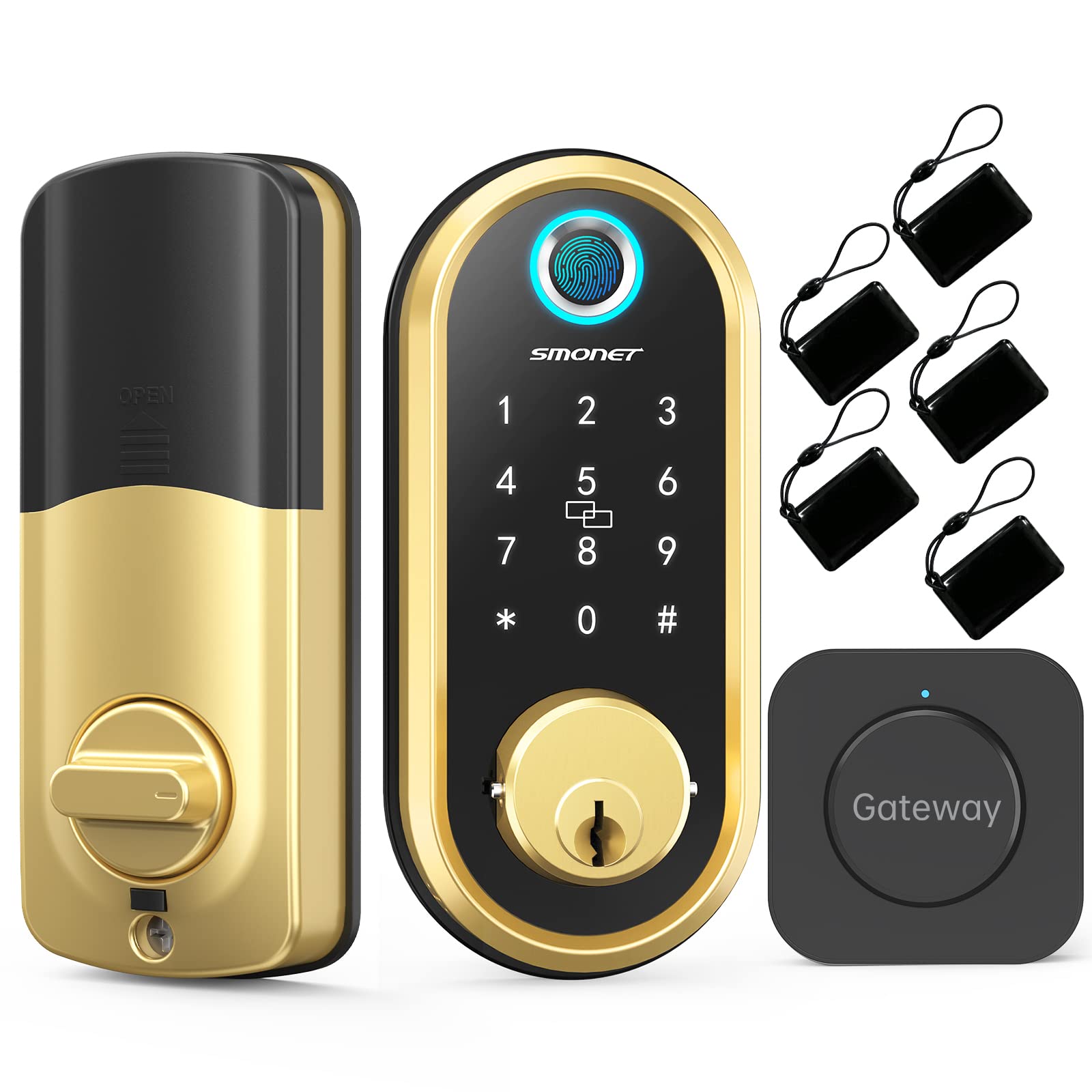 Smart Lock, SMONET Keyless Entry Door Lock, Digital Fingerprint Door Lock, Biometric Smart Deadbolt with Keypads, Smart Locks for Front Door, App Control, Bluetooth(with Handle and 5 Fobs)