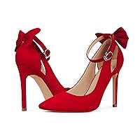 Carcuume Womens High Heels Bow Tie Back Lace Strappy High Heels Wedding Dress Shoes Sexy Close Toe Stiletto Sandals Heels Ankle Strap D'Orsay Pumps
