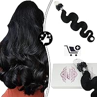 Moresoo 18 Inch +20 Inch Micro Beads Hair Extensions Wavy Hair Extensions Micro Ring Remy 100% Human Hair Micro Loops Color #1 Jet Black Body Wave Cold Fusion Loop Hair Extensions Remy Hair 100g 100s
