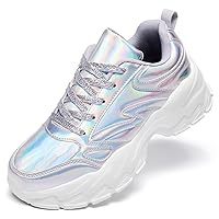Chunky Sneakers for Women Fashion Platform Glitter Dad Shoes Casual Lace-Up Walking Sneakers