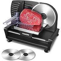 FOHERE Meat Slicer for Home Use, 200W Electric Deli Food Slicer with Removable Two 7.5” Blades, 0-15 Precise Thickness Knob Cut Deli Food, Meat Ham Bread Fruit, Include Food Carriage, Black
