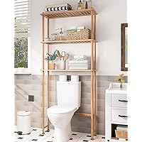 Over The Toilet Storage Shelf Bamboo, 3-Tier Over Toilet Organizer Rack, Freestanding Above Toilet Shelf for Bathroom, Laundry, Space Saver, Natural Color