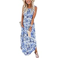 ANRABESS Women Casual Loose Sundress Sleeveless Split Maxi Long Beach Shirt Dress Travel Vacation 2024 Summer Outfits