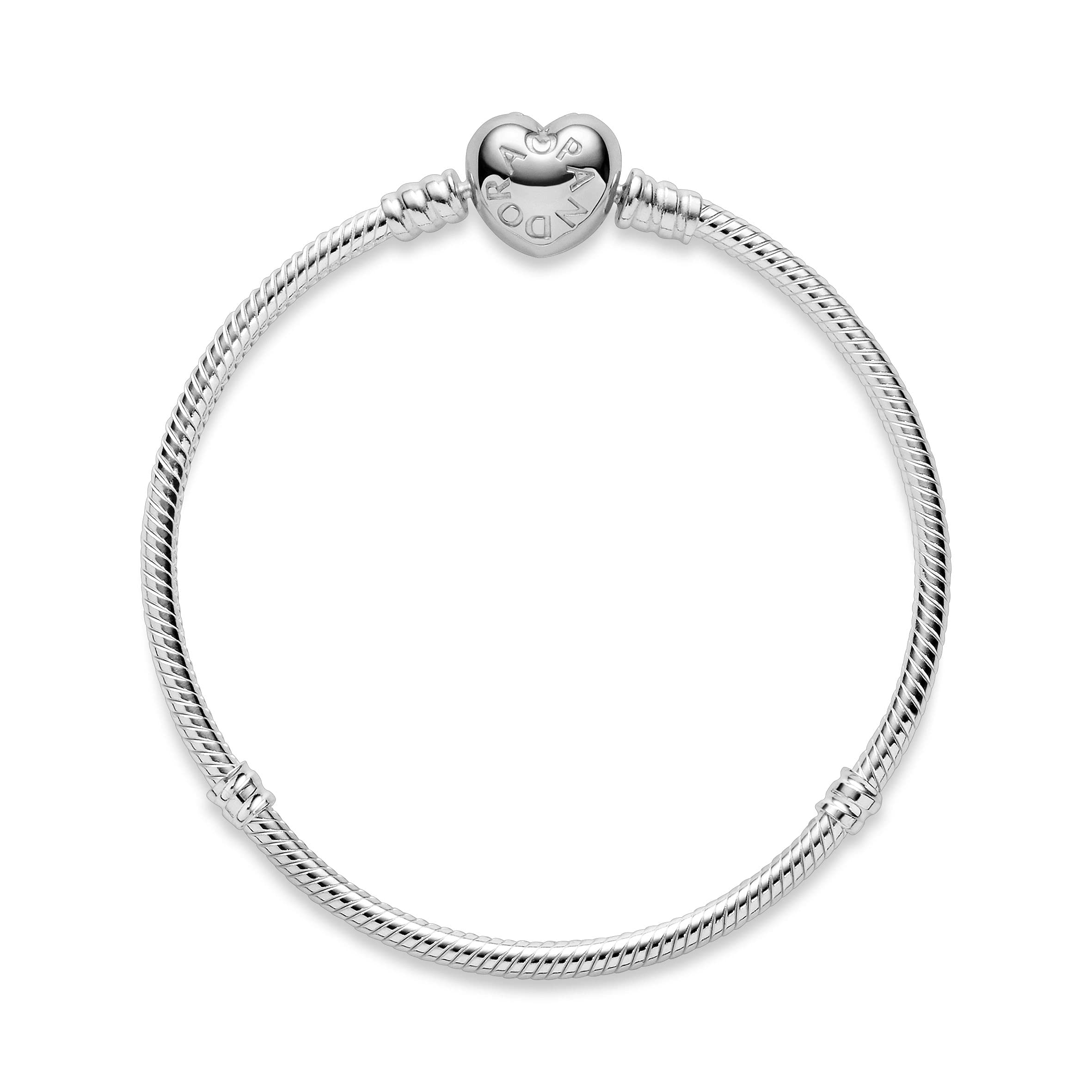 PANDORA Jewelry Moments Heart Clasp Snake Chain Charm Sterling Silver Bracelet, 6.3