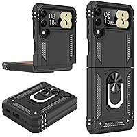 IKAZZ for Galaxy Z Flip 4 Case,Military Grade Shockproof Heavy Duty Protective Phone Case Pass 16ft Drop Test with Magnetic Kickstand Holder for Samsung Galaxy Z Flip 4 Black