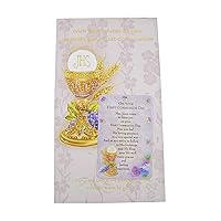 First Communion Greeting Card with Keepsake Prayer Card, 7 1/2 Inch (Chalice)