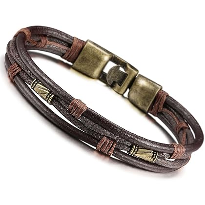 Jstyle Mens Vintage Leather Wrist Band Brown Rope Bracelet Bangle