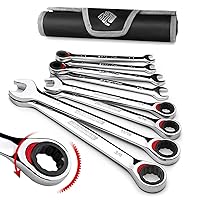 Ratcheting Wrench Set, 8-Piece SAE 5/16 to 3/4 Inch, Mirror Polished, 72 Teeth Gear, Come with Tool Pouch, For Car or Motorcycle Off-Road Backup Tools