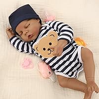Reborn Baby Dolls, Black Realistic Baby Boy, Real Life Newborn Baby Doll Silicone Full Body with Toy Accessories Gift Set for Kids Age 3+