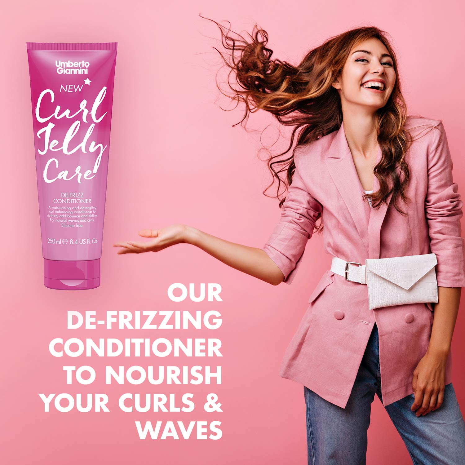 Umberto Giannini Curl Jelly Care, Vegan & Cruelty Free De-Frizz Conditioner for Curly or Wavy Hair, 250 ml