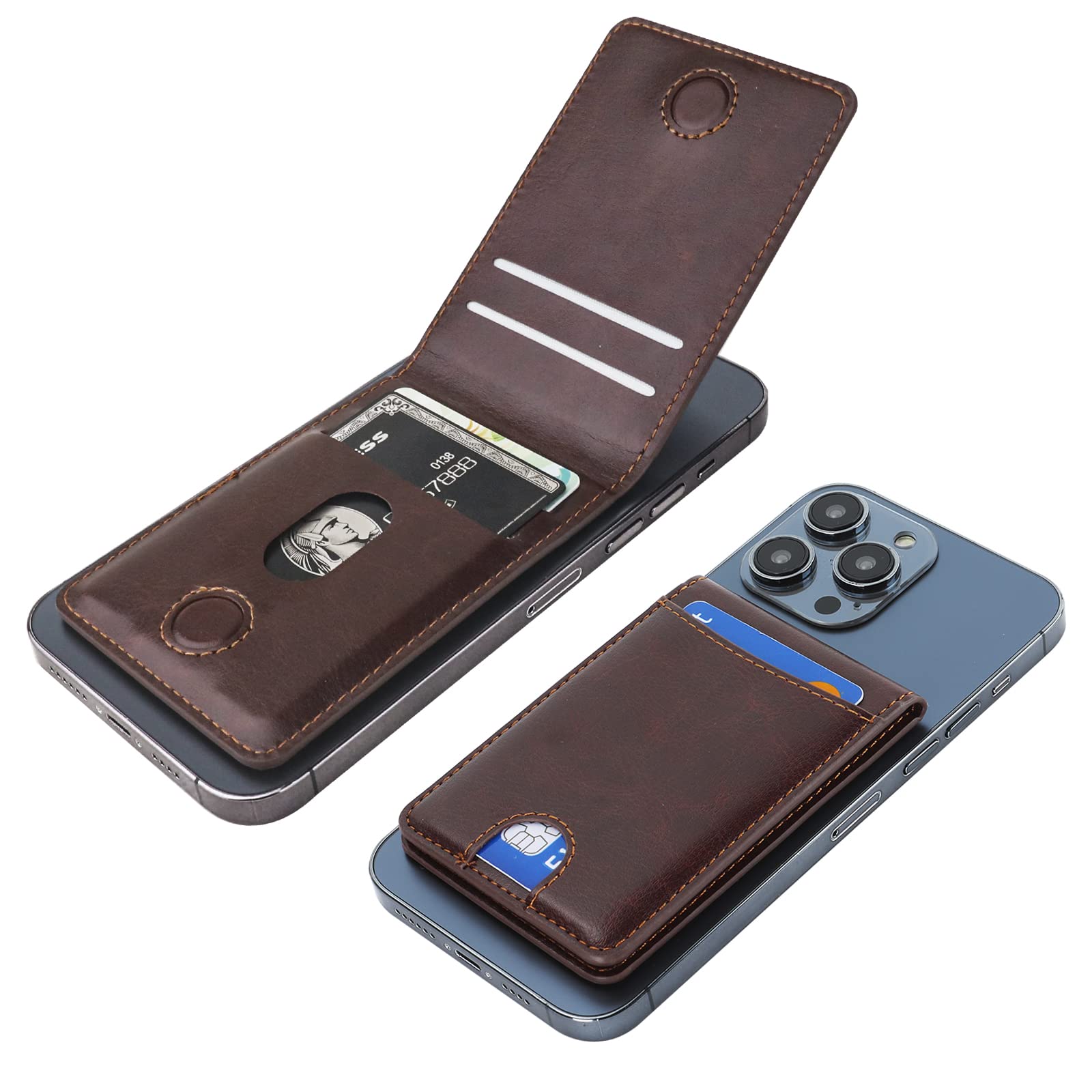 KIHUWEY for MagSafe Wallet Card Holder with Magnetic, Mag Safe Leather Detachable Kickstand RFID Wallet for iPhone 14 Pro Max/14 Pro/14/14 Plus/13 Pro Max/13 Pro/13/12 Pro Max/12 Pro/12 (Brown)