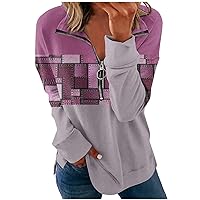Casual Plaid Sweatshirts Women Quarter Zip Long Sleeve Pullover Fall Loose Fit Tops 2023 Daily Workout Clothes