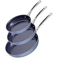 Nuwave 3-Piece 8”, 10”, 12” Forged Lightweight Frying Pan Set, G10 Healthy Duralon Blue Ceramic Ultra Non-Stick, Ergonomic Stay-Cool Handles, Induction-Ready & Works on All Cooktops
