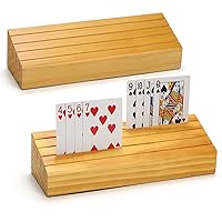 Yesland 2 Pack Wood Card Holders for Playing Cards, Pine Orange Playing Card Tray Racks for Adults Seniors Kids Bridge Strategy Card Playing, 10 X 3.4 X 2.5 Inches