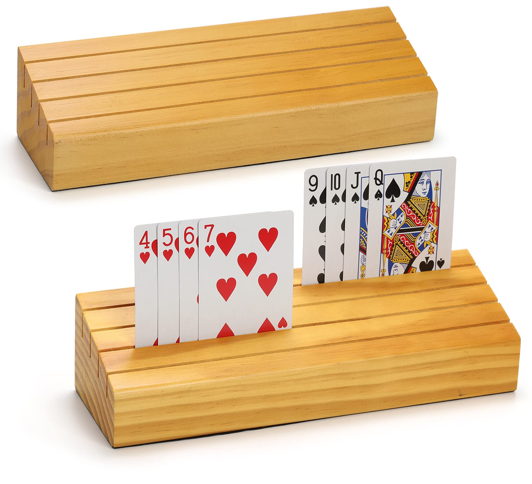 Yesland 2 Pack Wood Card Holders for Playing Cards, Pine Orange Playing Card Tray Racks for Adults Seniors Kids Bridge Strategy Card Playing, 10 X 3.4 X 2.5 Inches