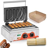 Moongiantgo Commercial Corn Dog Waffle Maker Machine 6 PCS 1550W Waffles on a Stick Maker Stainless Steel, 50-300℃ Temp Control, 5-min Timer Waffle Dog Maker 110V(White)