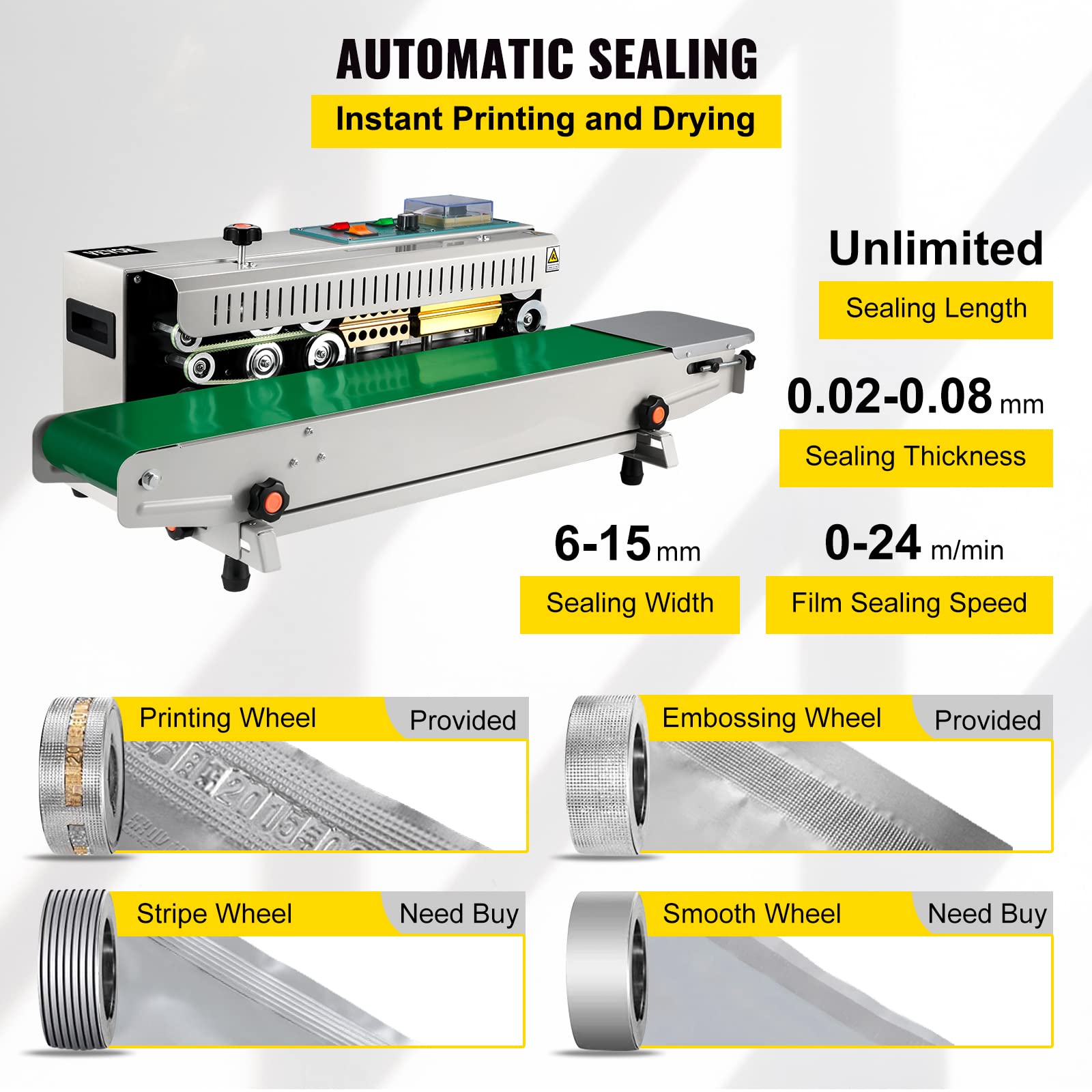 Happybuy FR-900 Continuous Band Sealer, Automatic Horizontal Band Sealer 110V, Continuous Sealing Machine Temperature Control, Bag Sealer Machine for PVC Bags Films