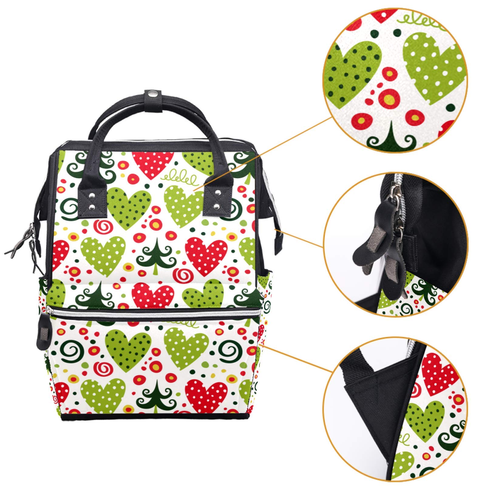 Inhomer Christmas Trees Polka Dots Heart and Confetti Diaper Bag Travel Mom Bags Nappy Backpack Large Capacity for Baby Care
