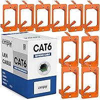 Cmple - Green Cat6 Cable 1000ft Bulk LAN Ethernet Cord 23AWG CMR Riser 10 Gbps 550 MHz + 10 Pack 1 Gang Low Voltage Drywall Mounting Bracket Bundle