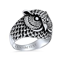 Bling Jewelry Unisex Personalized Protection Large Statement Old Wise Bird Night Owl Band Ring For Men Women Teen Oxidized .925 Sterling Silver Customizable