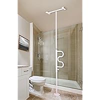 Security Pole and Curve Grab Bar, Elderly Tension Mounted Floor to Ceiling Transfer Pole, Bathroom Safety Assist and Stability Rail, Iceberg White