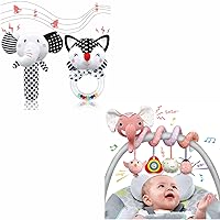 XIXILAND Black and White High Contrast Rattles for Babies 0-6 Months & Car Seat Toys Musical Stroller Toys, Newborn Toys Brain Development Baby Toys for 0 3 6 9 12 Months Girls Boys