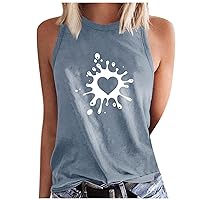 Orders Placed by me Womens Tanks Tops Novelty Heart Printed Graphic Tees Summer Casual Loose Tunic Blouses Sleeveless High Neck T Shirts Robe Chemisier Longue Gray