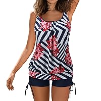 Women Tankini Swimsuits Front Twist Two Piece Tummy Control Bathing Suit Sport Modest Tank Top with Shorts Swimwear