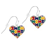Fundraising For A Cause | Autism Awareness Colored Puzzle Piece Filled Heart Shaped Earrings – Bulk Autism/Asperger’s Hanging Heart Earrings for Fundraising, Resell, or Gift-Giving