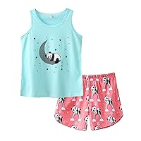 CYCHELRY Girl Sleeveless Summer Pajamas Set Cute Unicorn Tank Top and Stripe Shorts Sleepwear Soft Teen PJS Set Size 6-16