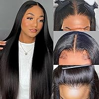 4x4 Lace Front Wigs Human Hair Pre Plucked 150% Density Straight Glueless Lace Frontal Wigs Human Hair for Black Women 4x4 HD Transparent Lace Closure Wigs Human Hair with Baby Hair(16 Inch)