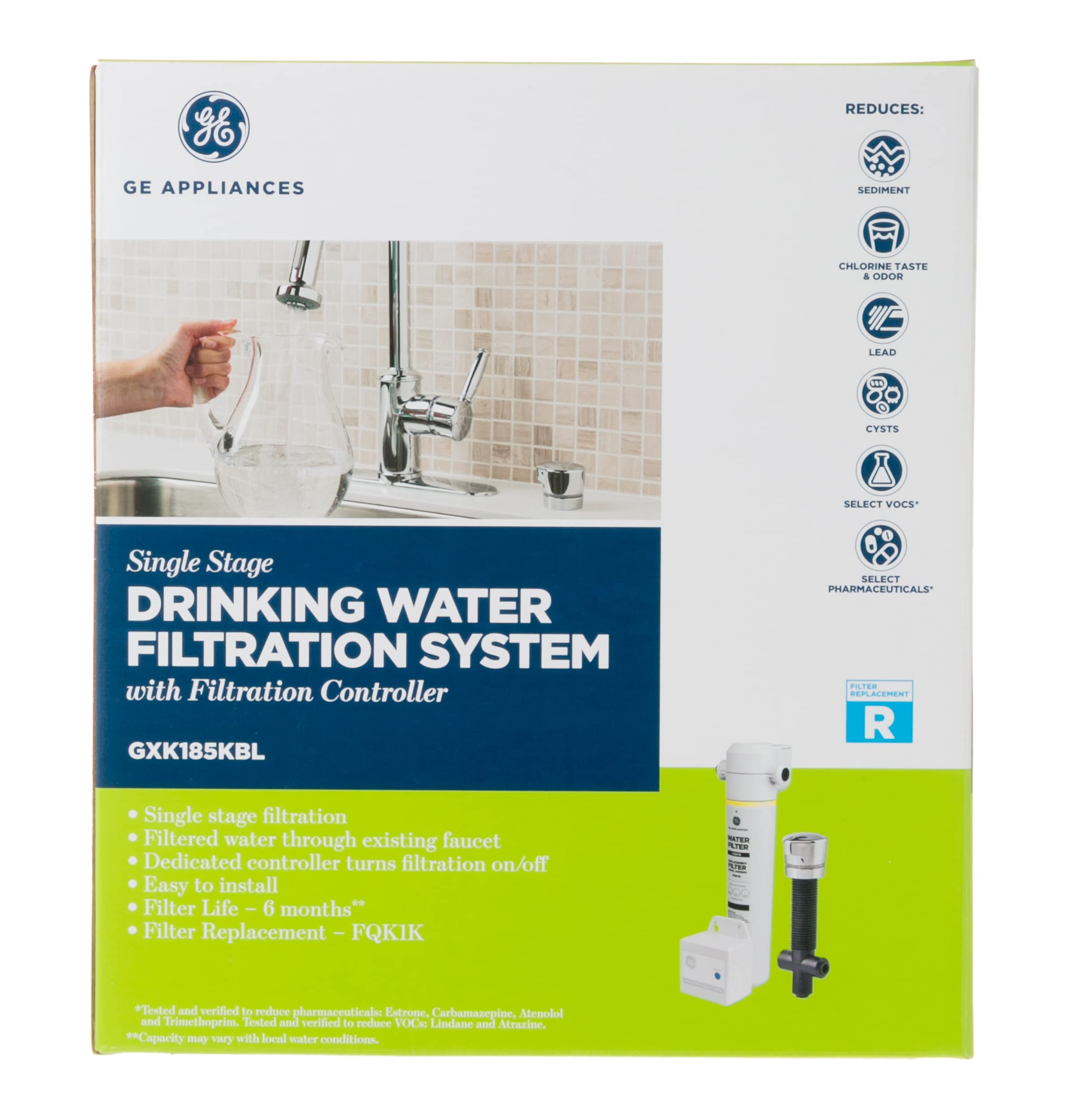 GE Single Stage Under Sink Water Filter System | Water Filtration System Reduces Impurities in Water | Easy Install, No Plumbing Required | Replace Filter (FQK1K) Every 6 Months | GXK185KBL