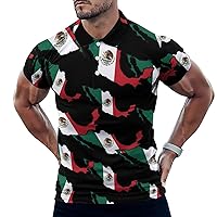 Map of Mexico Flag Slim Fit Polo Shirts for Men Tennis Collar Short Sleeve Tops T-Shirt Casual Golf Tees
