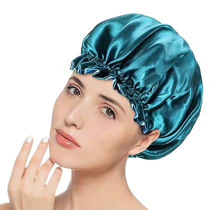 Satin Bonnet Silk Lined Bonnet Hair Bonnet for Women, Large Reversible Shower Caps Satin Sleeping Caps Curly Natural Hair