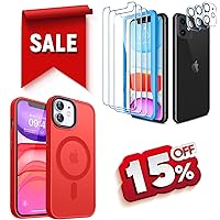 CANSHN Magnetic Designed for iPhone 11 Case Red + 3 Pack Screen Protector for iPhone 11 [6.1 inch] + 3 Pack Tempered Glass Camera Lens Protector with Easy Installation Frame - 6.1 Inch