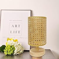 AFORTLO Table Desk Lamp,Small Rattan Hollow-Out Bamboo Boho Decorative Nightstand Night Light Solid Wood Base Lamp for Bedroom,Living Room,End Table or Office with Bulb(Rattan Hollow-Out)