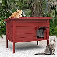 Outdoor Cat House Weatherproof, Feral Cat House with Insulated All-Round Foam Wooden Cat Condos for Winter Outside, PVC Door Flaps(Wine Red)