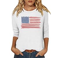 Women's Fashion Casual Round Neck 3/4 Sleeve Loose Printed T-Shirt Ladies Top Casual Loose Shirts