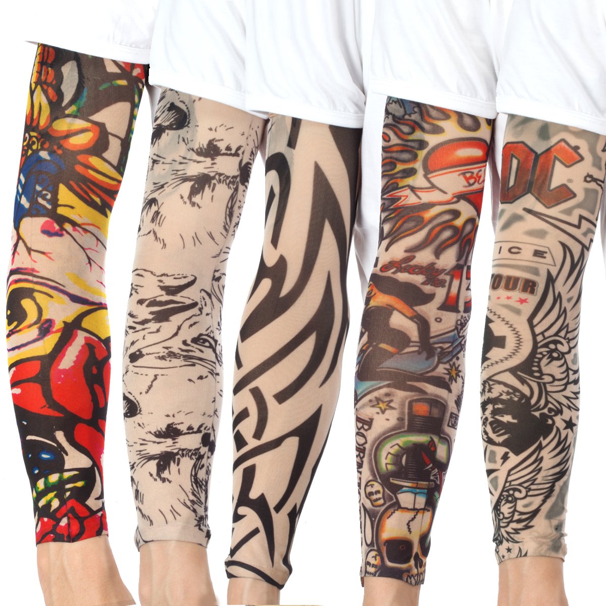 AKStore 20PCS Set Arts Fake Temporary Tattoo Arm Sunscreen Sleeves Designs Tiger, Crown Heart, Skull, Tribal and Etc
