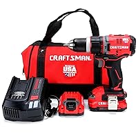 CRAFTSMAN V20 Hammer Drill Kit, Cordless, 1/2 Inch, 2 Batteries and Charger Included (CMCD721D2)