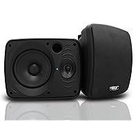 Pyle 5.25 Inch 2 Way Outdoor Waterproof Mountable Wireless Bluetooth Dual Speakers with Heavy Duty Grill Cabinet Enclosure, Black (2 Pack)