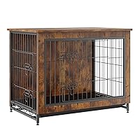 Dog Crate Furniture, 32 inch Wooden Dog Crate with Double Doors, Heavy-Duty Dog Cage End Table with Multi-Purpose Removable Tray, Modern Dog Kennel Indoor for Dogs up to 45lb, Rustic Brown