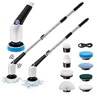Electric Spin Scrubber, Jorking Cordless Power Scrubber Up to 420RPM Powerful Cleaning, Shower Scrubber for Cleaning Bathtub, Tile and Floor with 8 Types of Replaceable Brush Heads, Voice Broadcast