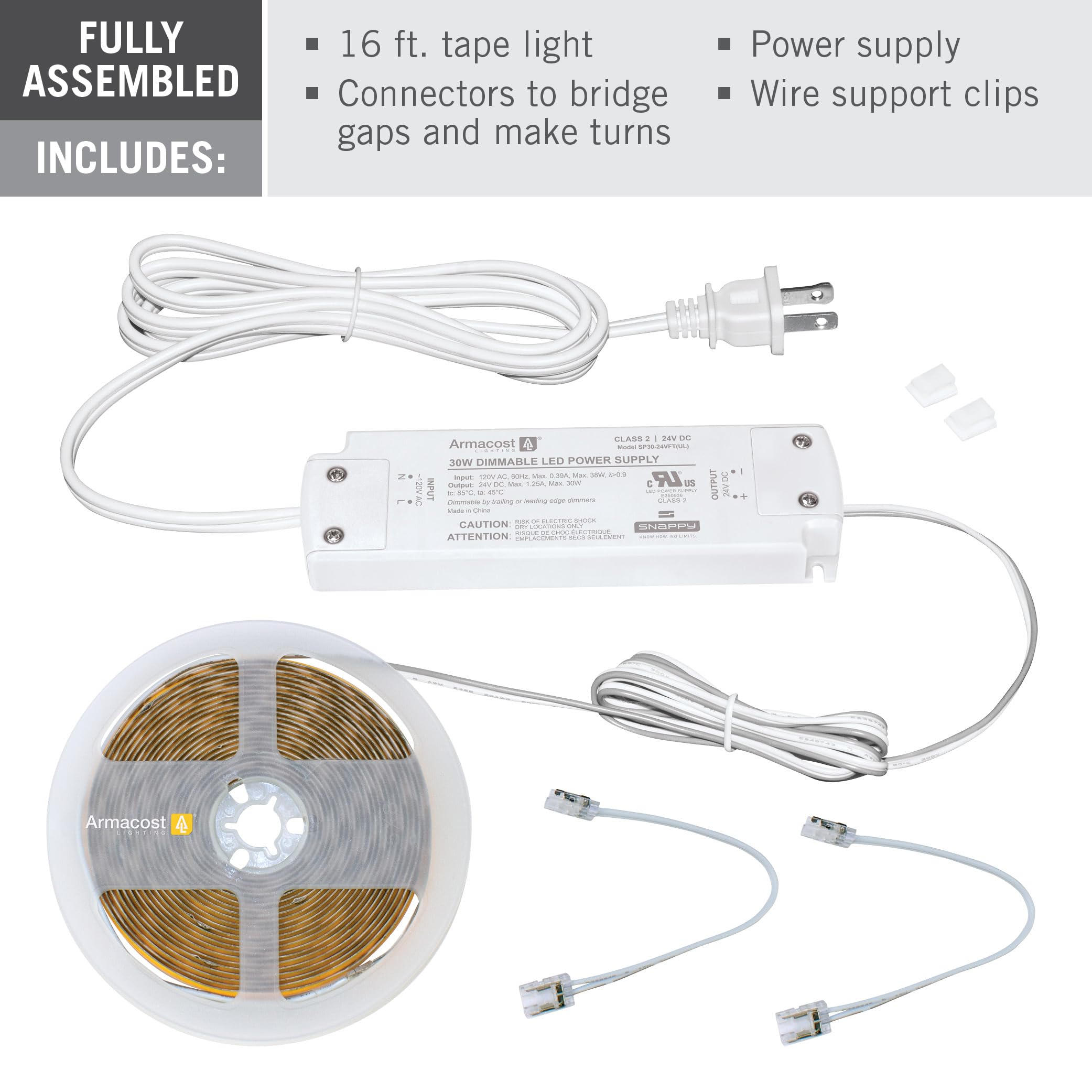 Armacost Lighting RibbonFlex LUX AC Dimmable White COB LED Strip Light Kit Soft White 3000K 421570