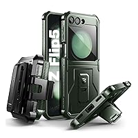Dexnor Bumper Case with Holster for Samsung Galaxy Z Flip 5 5G (2023), Shockproof Rugged Full-Body Protective Case Cover with Built-in Kickstand & 360°Rotating Belt Holster Clip,Army Green