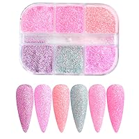 Nail Art Pink Sugar Sand Glitter Powder Shiny 3D Effect Candy Glitter Flakes Holographic Pigment Dust 6Grids
